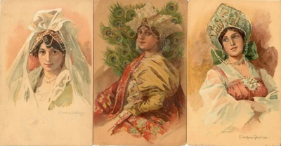 Пять открыток «Красавицы» по оригиналам Е.П. Самокиш-Судковской
