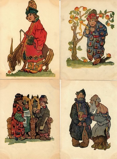 Девять открыток с иллюстрациями к сказке «Конек-горбунок»
