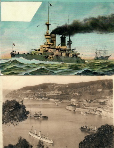 Четыре открытки с изображением европейских военных и гражданских кораблей