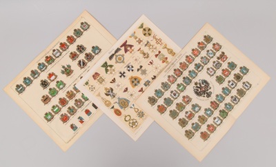 Три хромолитографии с изображением гербов и орденов: