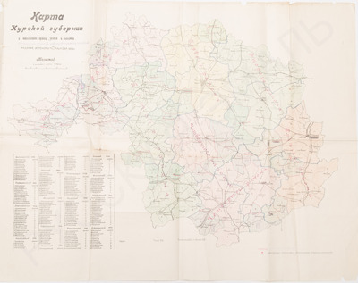 Карта Курской губернии с показанием границ, уездов и волостей [с показанием районов, ревизоров и землеустр. участков].