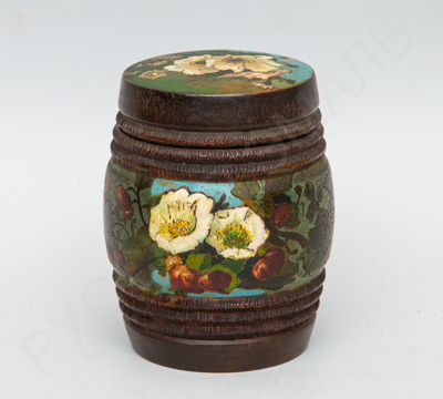 Шкатулка-бочонок с изображением ромашек и цветов боярышника