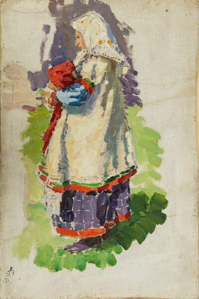 Радимов Павел Александрович (1887–1967). Крестьянка с ребенком в народном костюме. 1900-е.