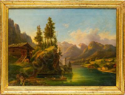Иоганн Отто Герман Байер (Johann Otto Hermann Bayer, 1829-1893). Пейзаж с озером. 1867.