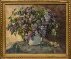Корыгина Анастасия Константиновна (?-?). Сирень в голубой вазе. 1950-е.