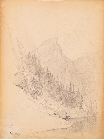 Неизвестный художник. Пейзаж с видом на гору. 1858.