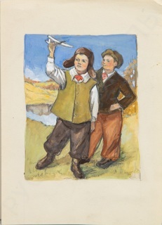 Неизвестный художник. Юные авиамоделисты. 1950-е.
