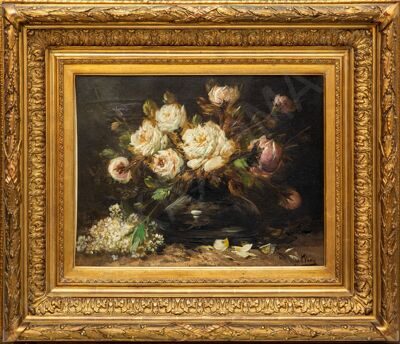 Анри Схаутен (Henry Schouten) (1857-1927). Натюрморт с белыми розами. Конец XIX века.
