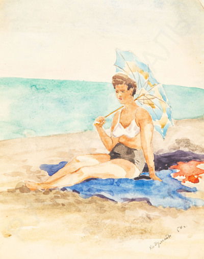 Чорбадзе-Толмасова Лариса Георгиевна (р.1931). Кобулети. На пляже. 1950.