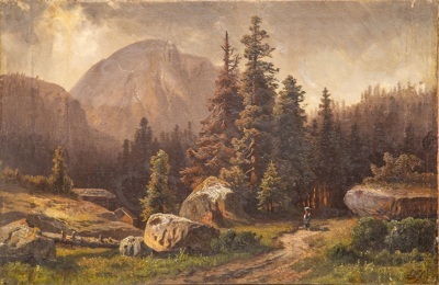 Неизвестный художник (Европа). Пейзаж с горой. Вторая половина XIX века.