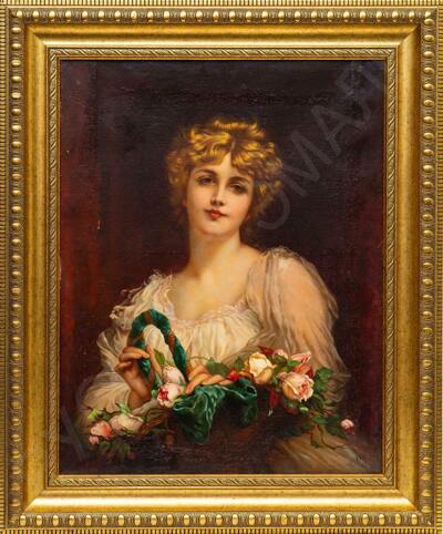Неизвестный художник.Портрет девушки с корзиной роз. 1906.