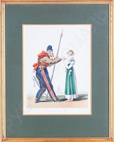 Дебюкюр (Debucourt) Филипп-Луи (1757– 1832). Галантный казак. 1814 год.
