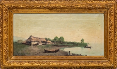 Неизвестный художник (Россия). Пейзаж с лодкой.  Вторая половина XIX века.