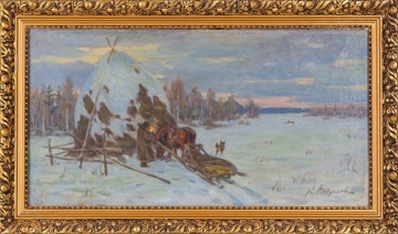 Антропов Иван Григорьевич (1888-1963). Зимний пейзаж с лошадкой1