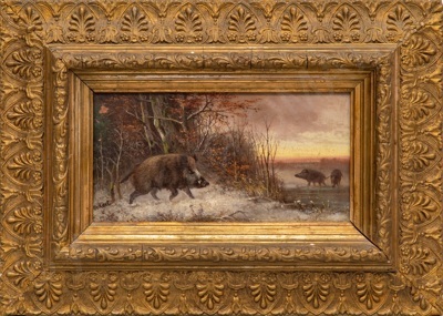 Окерт Карл (Carl Ockert, 1825-1899). Пейзаж с кабанами. Конец XIX века.