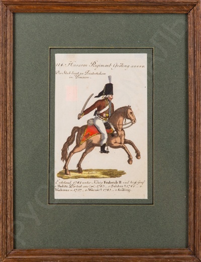 Неизвестный художник. Прусская армия. Рядовой гусарского полка Грелинга. 1789 год.
