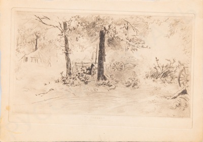 Комаров Евгений Иванович (1913-1995). На бивуаке. С авторской доской. 1944.