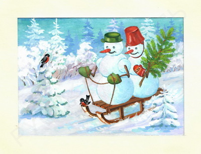 Долгих О. Эскиз новогодней открытки. 1980-е годы. 