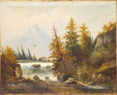 Неизвестный художник (Европа). Пейзаж с горной рекой. Вторая половина XIX века.