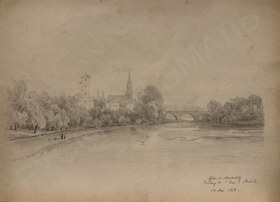 Неизвестный художник. Пейзаж с церковью. 1850.