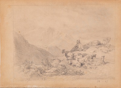 Неизвестный художник. Пейзаж с козочками. Вторая половина XIX века.