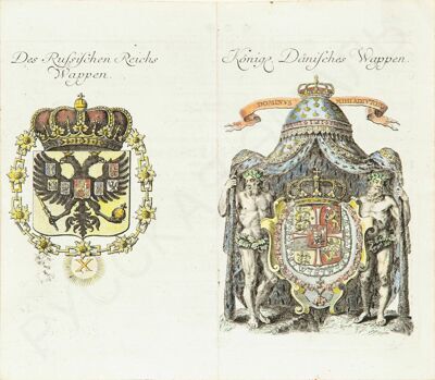 Изображения Российского императорского герба и Датского королевского герба. 1742.