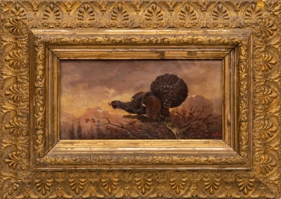 Окерт Карл (Carl Ockert, 1825-1899). Пейзаж с глухарем. Конец XIX века.