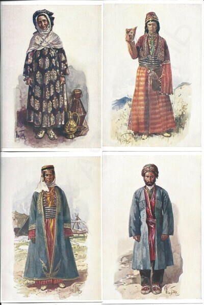 Одиннадцать открыток из серии «Народы Кавказа в национальных костюмах».