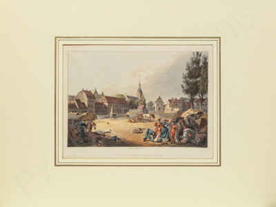 Неизвестный художник. Русские казаки в городе Гримма под Лейпцигом в 1813 году. 1815 год.