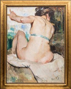Жан Огюст Лоди (Jean Auguste Laudy) (1877-1956). Сидящая обнаженная со спины. Рубеж XIX - XX веков.