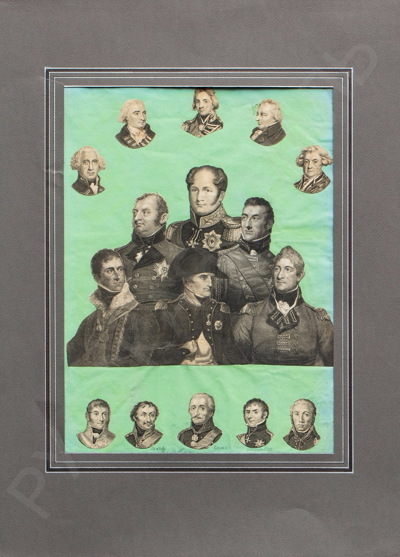 Коллаж из портретов Александра I, Наполеона и крупнейших деятелей эпохи. Ок. 1815 года.