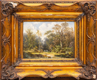 Неизвестный художник (Европа). Аисты на лесной поляне. Вторая половина XIX века.