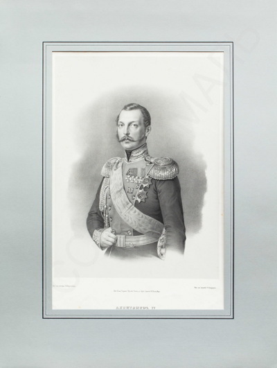 Портрет императора Александра II. 1850 е годы.
Петр Степанович Смирнов (1823 – после 1865) по оригиналу Карла Карловича Пиратского (1813–1871).
