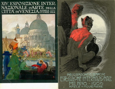Две открытки «Всемирная выставка 1906 г. в Милане» и «XIV-я Венецианская биеннале 1924 г.».