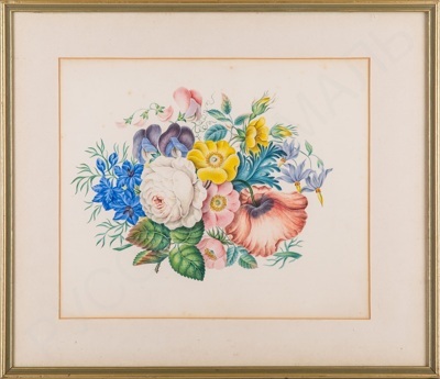 Неизвестный художник (Европа). Две акварели с изображением цветов. Вторая половина XIX века.