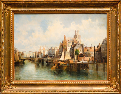 Неизвестный художник (Август фон Зиген (August von Siegen),1850-1910) (?). Вид на набережную в Роттердаме. Третья четверть XIX века.