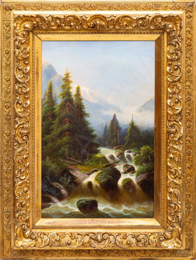 Неизвестный художник (Европа). Пейзаж с горной рекой. Вторая половина XIX века.