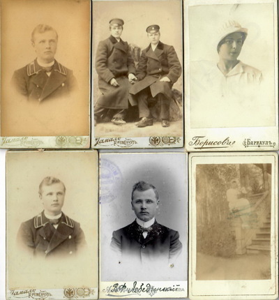 7 фотографий формата "визитка" и 8 кабинетных фотографий. Россия, конец XIX - начало XX века. 